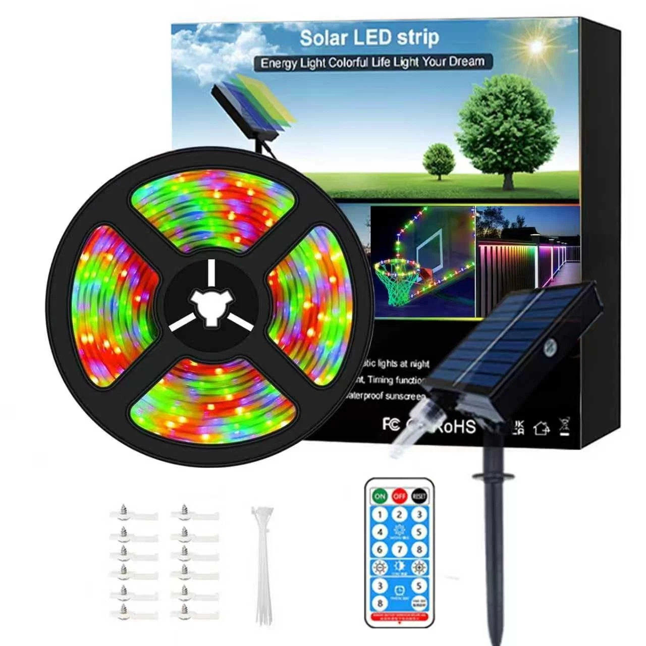 20ft Solar Lights (Four-Color Fixed) - 336 LEDs Auto On/Off, 8 Modes with Rem...