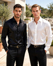2 Pcs Men's 100% Pure Mulberry Silk Formal Evening Office Wear Dress Shirts Set