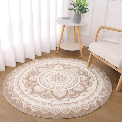 Luxuriöser Beiger Kurzflor Teppich Rund 160 cm   Waschbar & für Kinderfreundlich