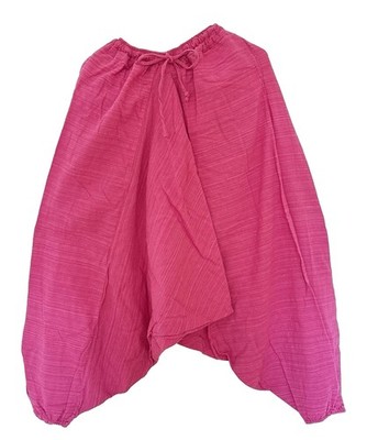 Pink Harem Wide Pants Cotton One Size Elastic Waist Draw String Pocket Boho