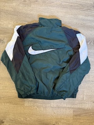 Vintage Nike Windbreaker Jacket Big Swoosh Spell Out Green Black Size L