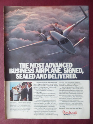 8/1989 PUB BEECHCRAFT RAYTHEON STARSHIP AIRCRAFT WAYNE ANN DENSCH ORIGINAL AD