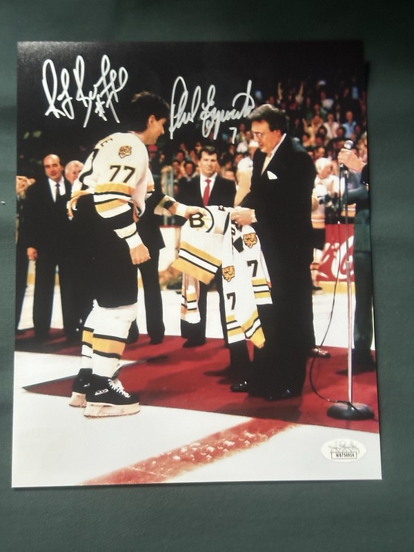 RAY BOURQUE & PHIL ESPOSITO DUAL SIGNED  BRUINS RETIREMENT 8x10 PHOTO JSA
