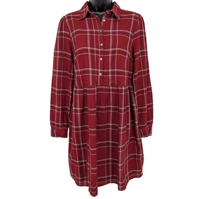 LOFT Plaid Shirt Dress Babydoll Button Front Tunic Academia Preppy Casual Medium