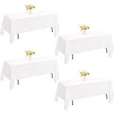 4 Pack Rectangle Tablecloth 60x102 Inch White Washable Polyester Table Cover ...