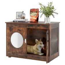 Elegant 32.5" Wooden Dog Crate Furniture with Lockable Translucent Door