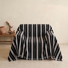 Chenille Couch Cover for Dogs, Striped Couch Blanket, Black