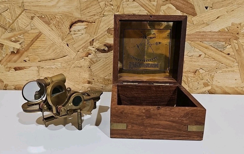 Vintage Nautical Sextant Replica With Wooden Storage Box — image 3