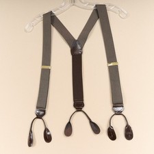 Vintage Suspenders Taupe Ribbon Leather Button On Adjustable Braces England