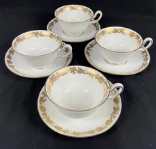 4 sets Wedgwood China 4001 Whitehall Gold (White Rim) Cups & Saucers