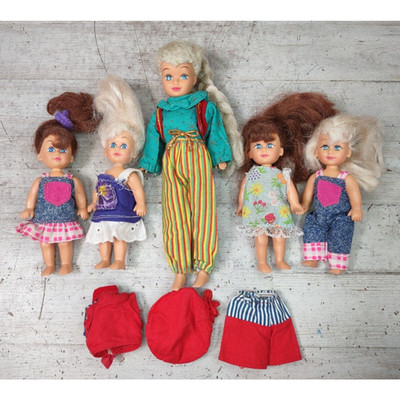 5 Vintage Kid Kore Play Dolls 1990s with Outfits Blonde Brunette 4.5'' & 7.75''