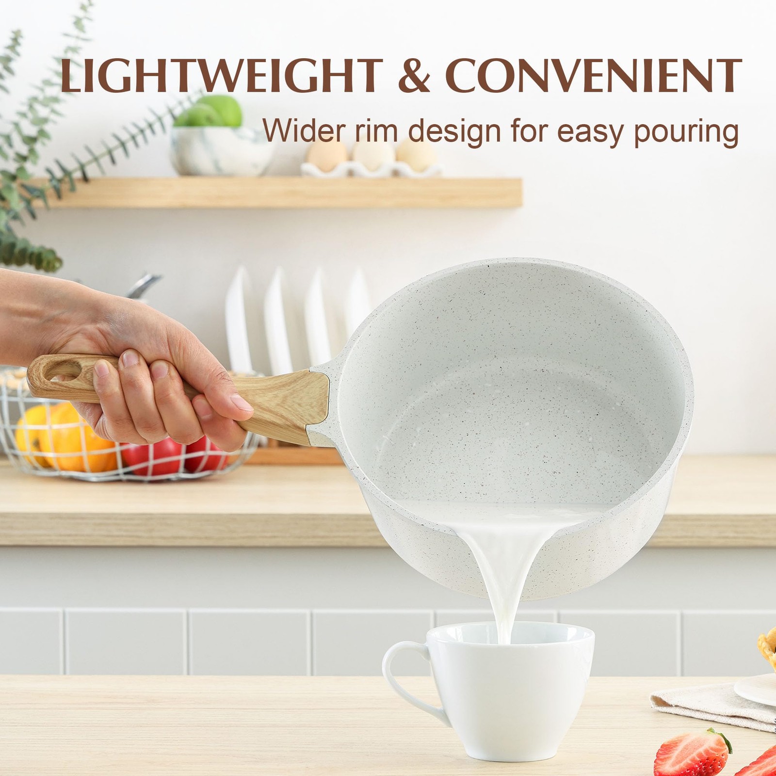 SENSARTE White Ceramic Nonstick Saucepan with Lid 1.5 Quarts, Small Cooking P...