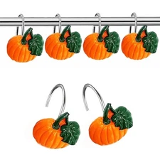 12Pcs Decorative Shower Curtain Hooks Halloween Style Pumpkin Hooks Shower Cu...