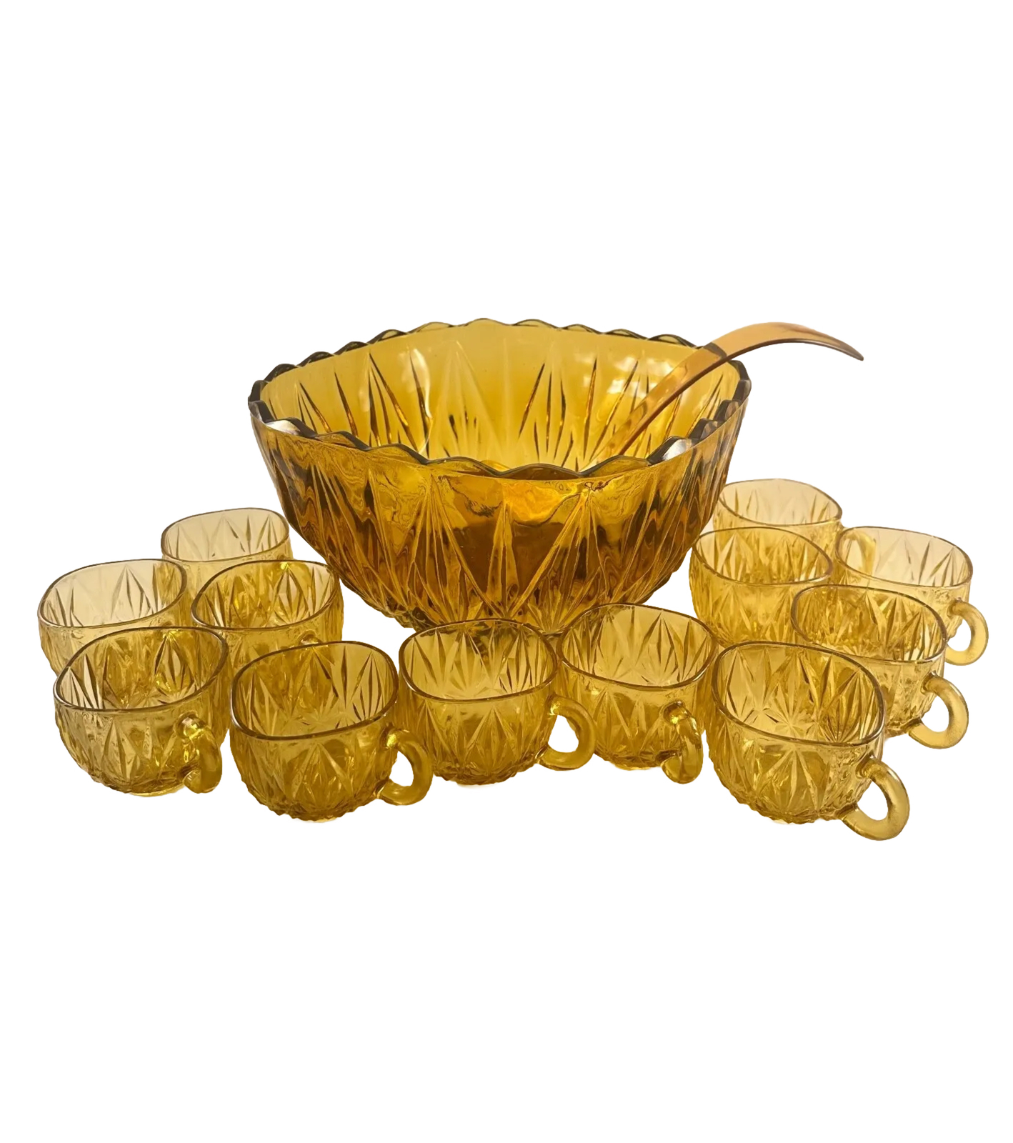 VTG Hazel Atlas Williamsport Amber Glass Punch Bowl/12 Glass Cups/Ladle