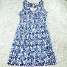 Milly V Neck Blue Print Dress Pockets Womens 8