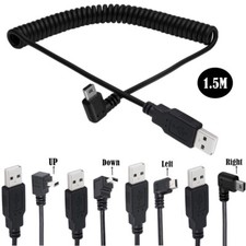 5Ft Spiral Coiled MINI USB 5Pin 5P 90  Angle Male to USB 2.0 A Male Plug Cable