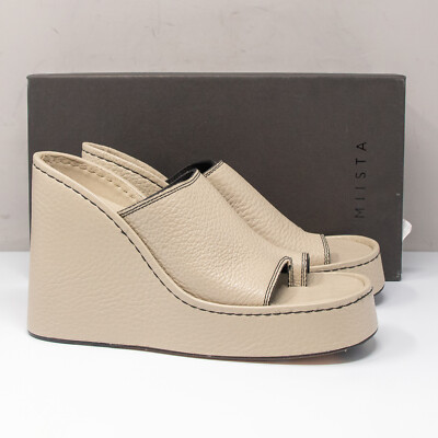 MIISTA Thais Ivory Platform Wedge Slide Sandals, Womens 39 EU (8.5 US)