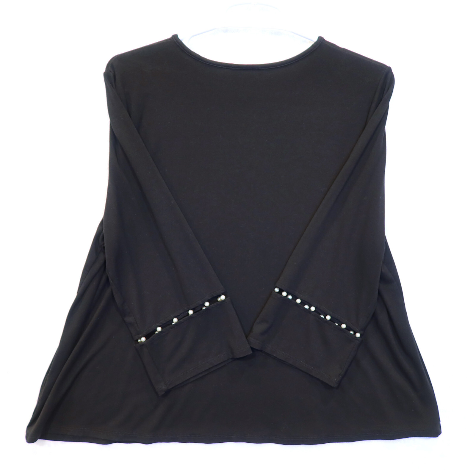 J. Jill Wearever Collection Women's Black Top 3/4 Sleeve Pearl Details