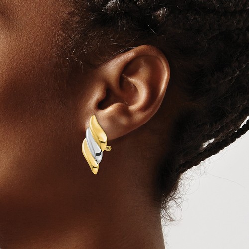 14k Two-Tone Gold Non-pierced Clip On Omega Back Earrings - Picture 3 of 7