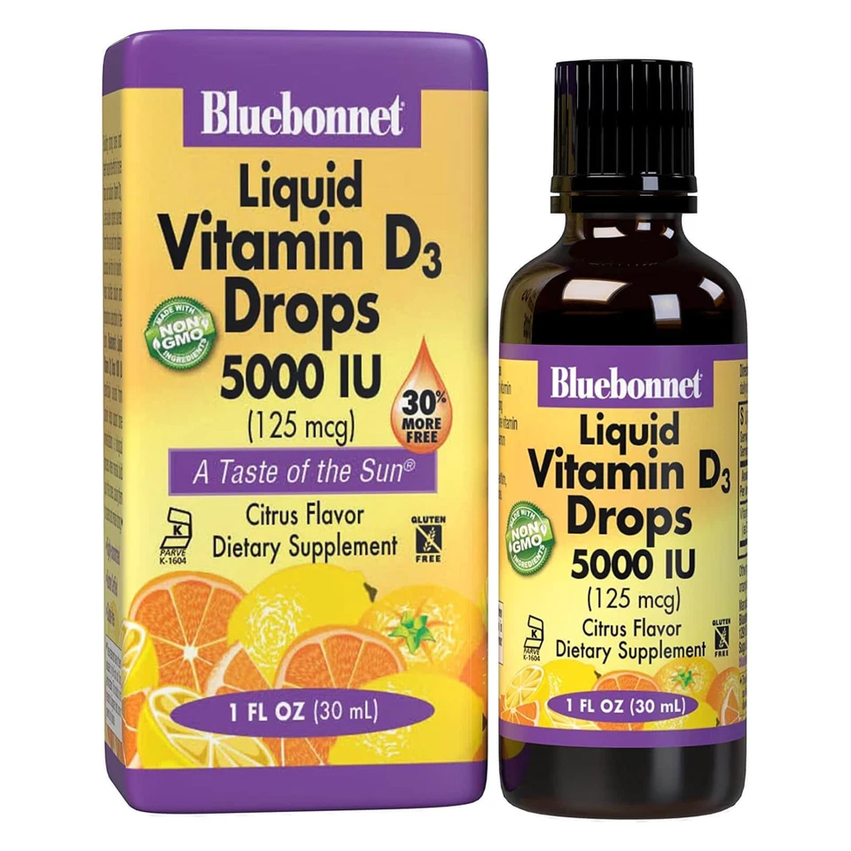 Gotas líquidas de vitamina D3 Bluebonnet 125 Mcg 5000 UI cítricos 1 fl oz Foto 4 de 4