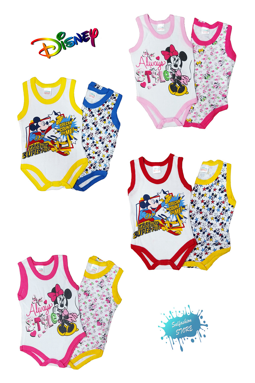 Body Ropa Interior Bebés / Y Hombro larga100% Algodón Disney Minnie Mickey 2 Pcs