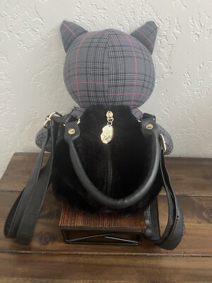 Betsey Johnson Misty Kitsch Black Cat Backpack Plush Purse 