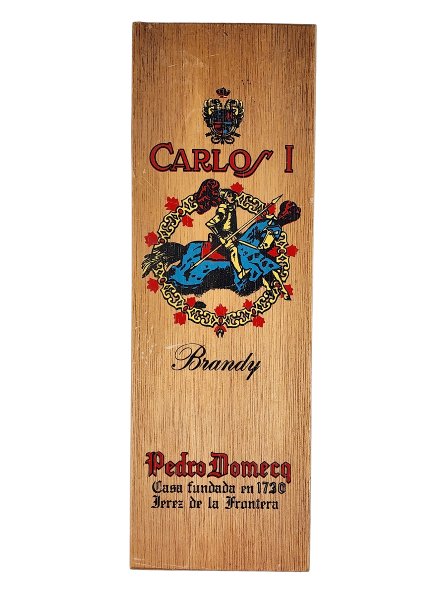 Vintage Carlos I Brandy Pedro Domecq Wood Box Bottle Holder