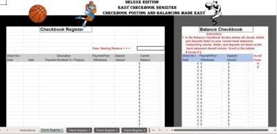 Checkbook Register Excel Spreadsheet + FREE Budget Temp. See Descript Basketball