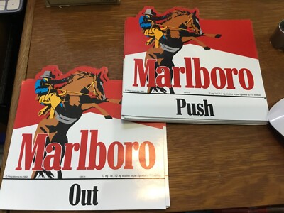 TWO DIFF  1992 MARLBORO CIGARETTES COWBOY  STICKERS  STORE ADVERTISING PUSH/OUT
