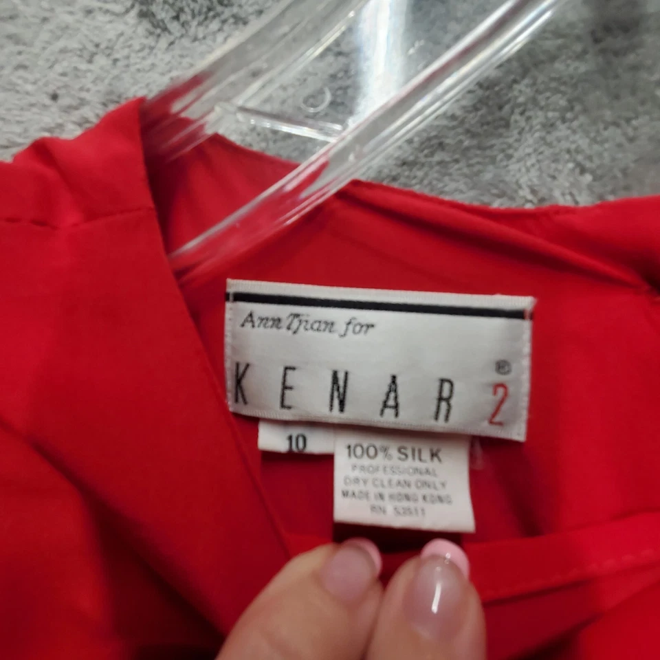Vestido Ann Tjian For Kenar 2 para mujer 10 rojo seda carrera negocios años 80 vintage forrado Foto 3 de 4