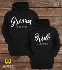 Groom est. and Bride est. Custom date , Matching Couple Hoodies Set 
