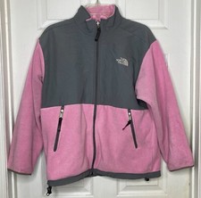 Girl Youth Vintage THE NORTH FACE pink Gray Full Zip Denali Fleece Jacket Sz XL
