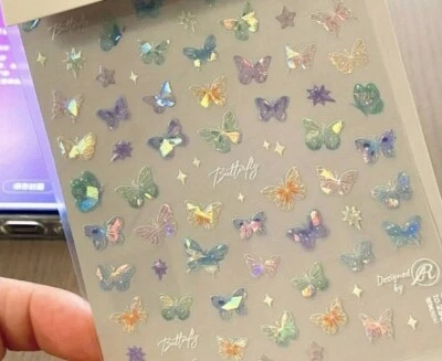 Nail Art Stickers Self Adhesive Sparkling Butterflies Women Girls Kids Party