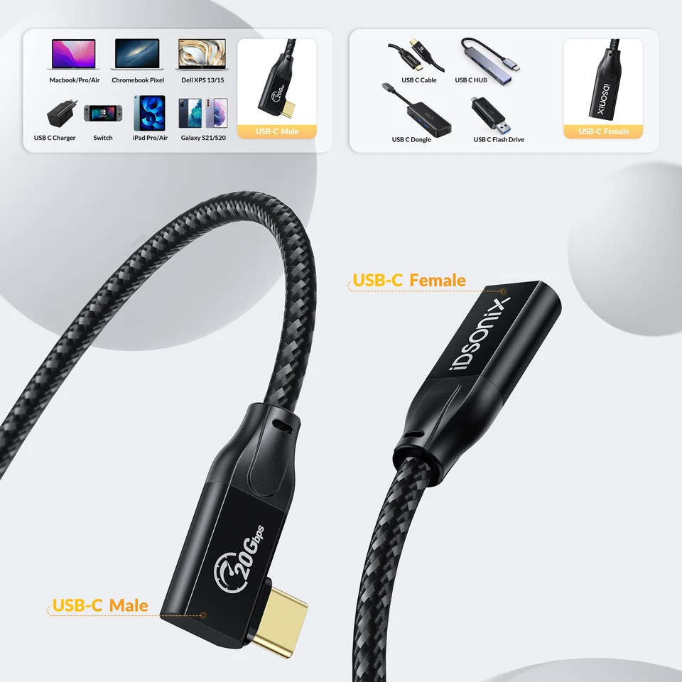 1m USB-C 3.2 Gen2*2 Verlängerung Kabel C-Stecker C-Buchse Kabel Schnell Laden - Bild 2 von 4