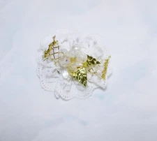 Fascinating Retro Handmade Cloth & Pearl Ornate Flower Brooch