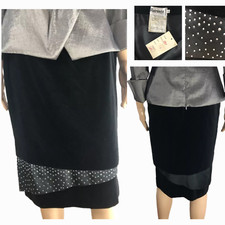 RARE ANN BENTLEY Black Velvet Skirt Sz 8 NWT Satin Rhinestone Detail vtg France