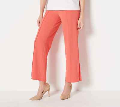 NEW ISAAC MIZRAHI LIVE! REGULAR PEBBLE KNIT SOLID ANKLE PANT HOT CORAL SZ M W84