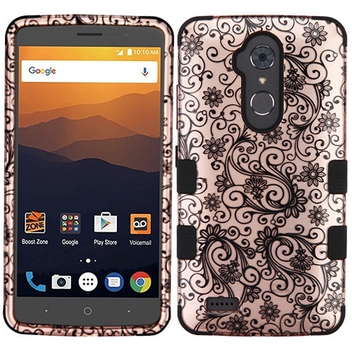 FOR ZTE Blade Max 3 Z986 Rose Gold black Leaf Clover TUFF IM