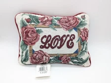 Vintage Tapestry Pillow 11x8 Love Roses French Country Cottage Floral Accent