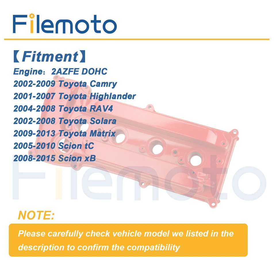 Valve Cover w/ Gasket + Hose for 01-12 Toyota RAV4 Camry Highlander Scion 2.4L👍 - Image 3 of 4