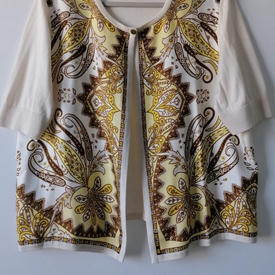 Cárdigan suéter Talbots para mujer marfil manga corta seda estampado cachemira talla 1X Foto 4 de 4