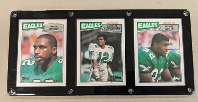 PHILADELPHIA EAGLES 3 CARD PLAQUE KEITH BYARS RANDALL CUNNINGHAM REGGIE WHITE 