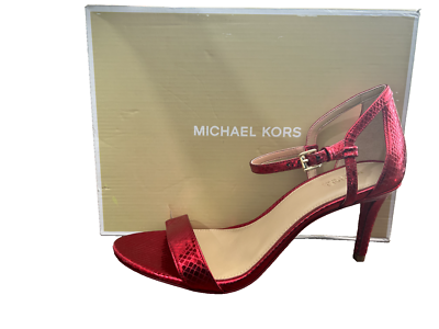 Michael Michael Kors Simone Mid Sandal Metallic Embossed Leather Color Red