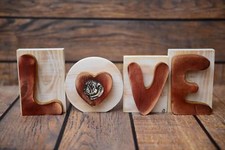 Pug type 2 - wooden inscription "LOVE" with a dog, Art Dog USA