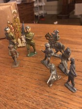 Lot 9 Lead Metal Soldiers WWI WWII Flag Infantry Horse Cavalry