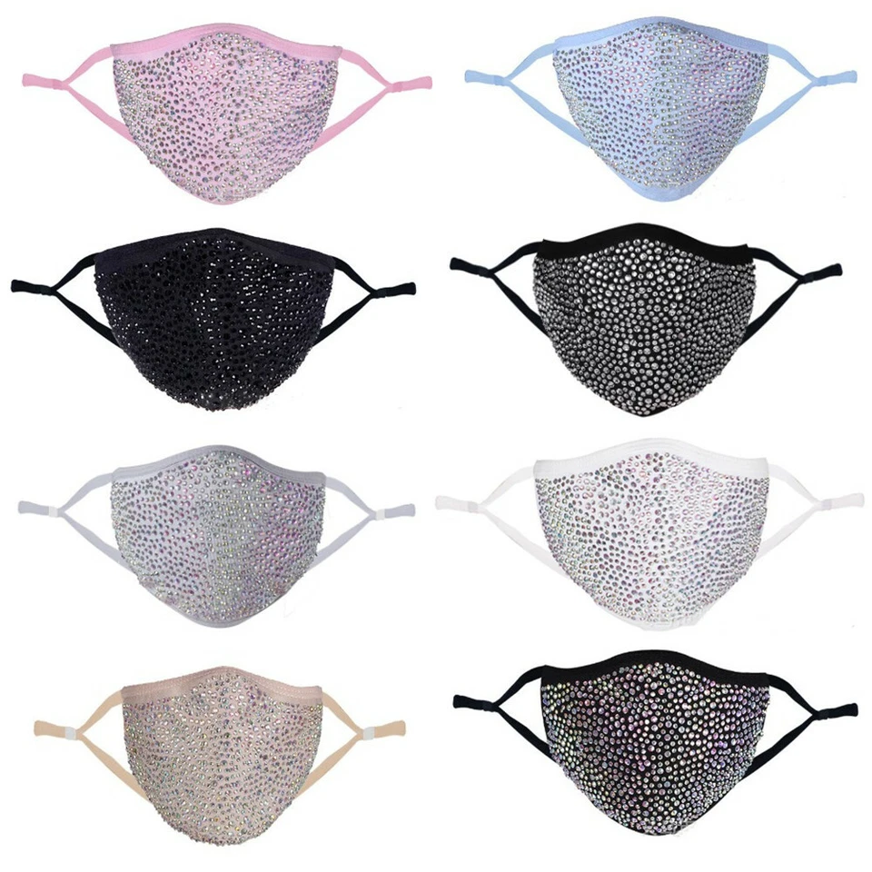 Rhinestone Face Mask Bling Crystal Mask Reusable Washable With Filter Pocket - Image 3 of 4