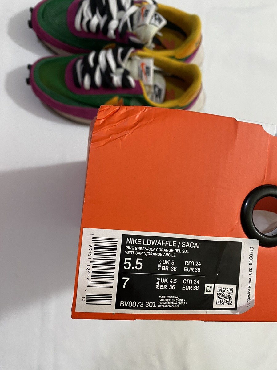 Pre-Owned Mens Size 5.5 Pine Green Nike LDWaffle / Sacai Running Shoe BV0073 301 Nike LDWaffle x Sacai Pine Green 2019 - BV0073-301 | eBay main image 3