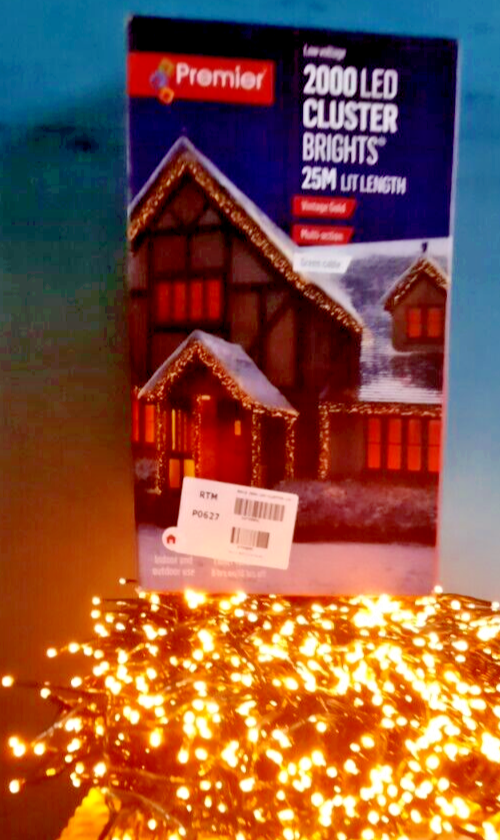 Premier 2000 LED Christmas Outdoor Cluster Timer Lights Vintage Gold eBay