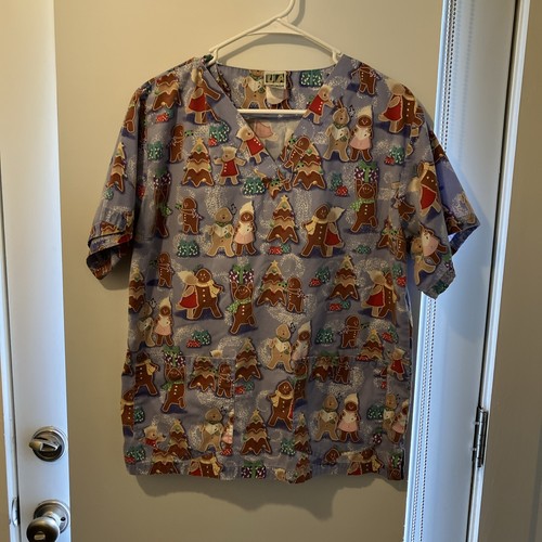 Uniform Advantage Scrub Top Christmas Holiday Gingerbread - Bild 1 von 6