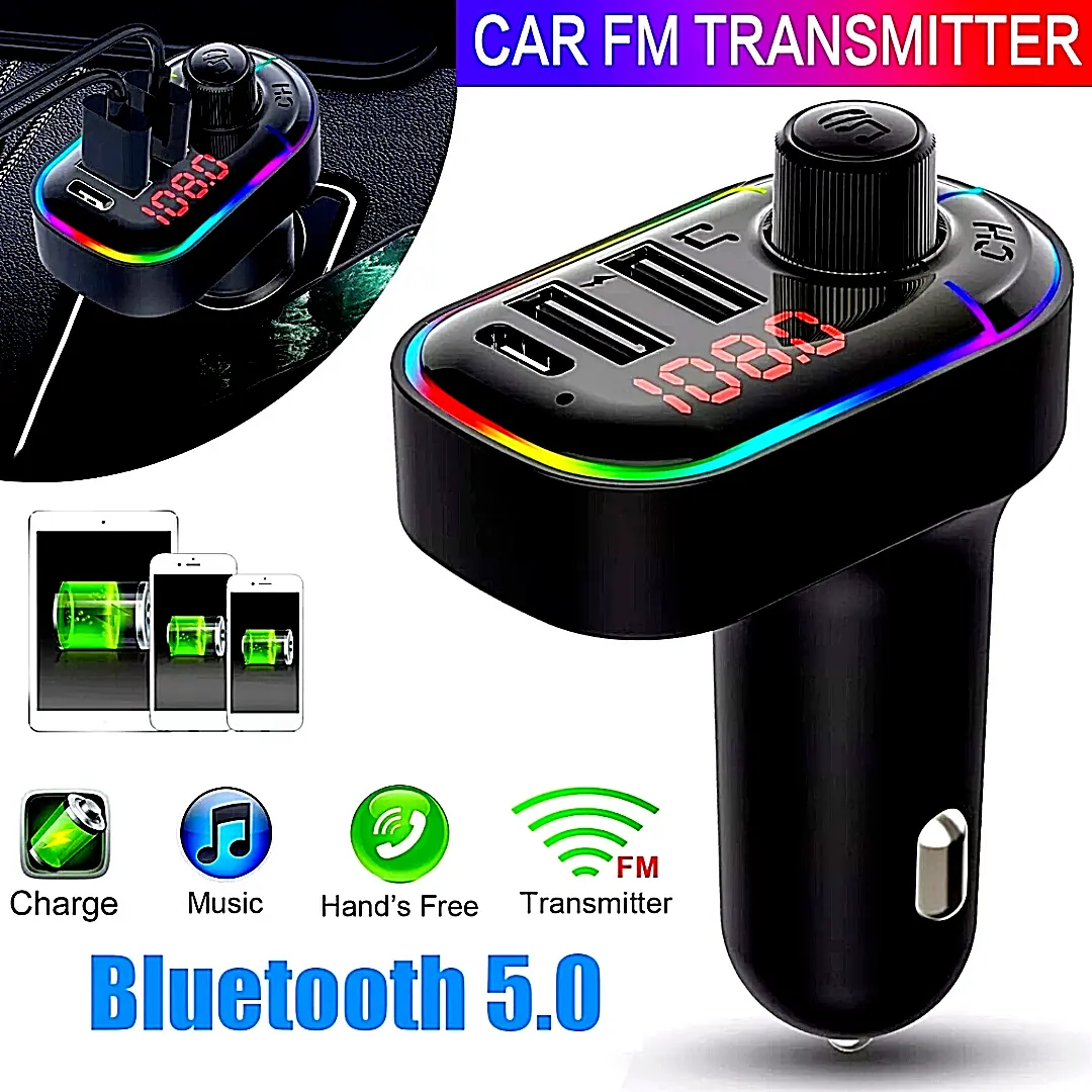 Cargador Rapido de Carro Coche Autos Vehiculo con Transmisor Bluetooth FM  Dual
